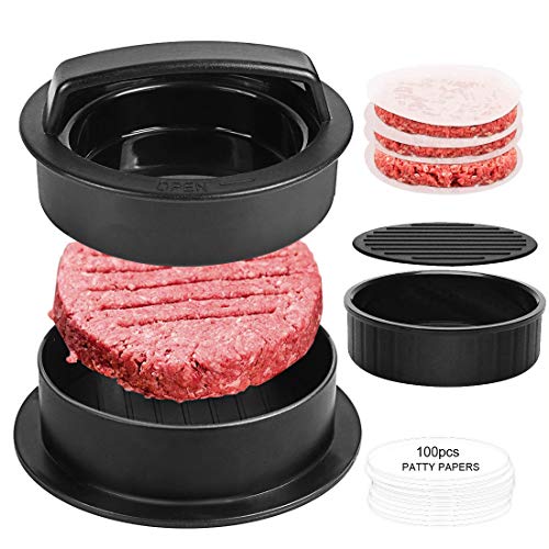 Maquina Hacer Hamburguesas, Prensa 3 en 1 para Hacer Hamburguesa Rellenas, Molde para Burger Press Prensador Slider y Herramienta de Barbacoa Parrilla y Cocina Gourmet