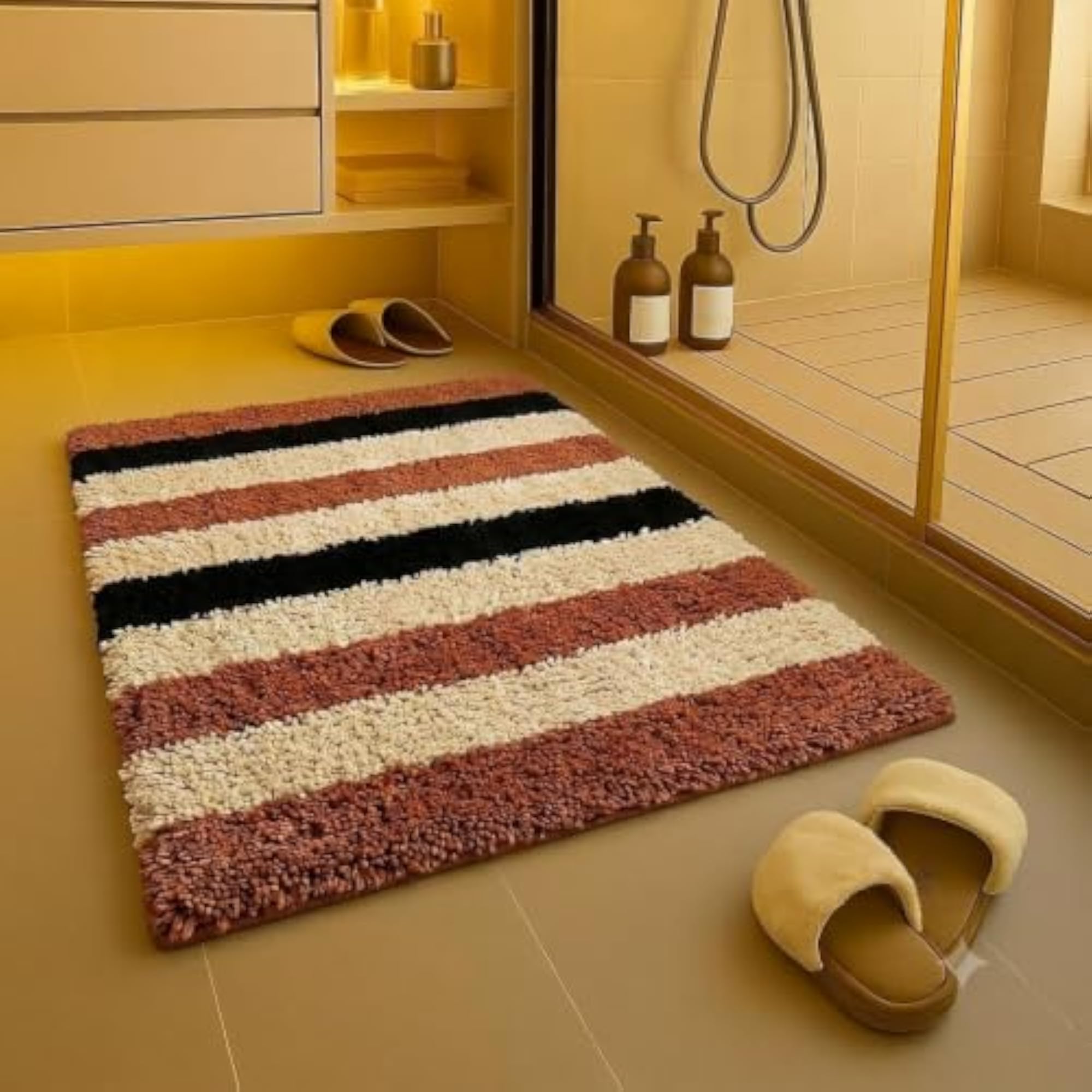 Hand Tufted Wool Bath Mat, Soft Absorbent Non-Slip