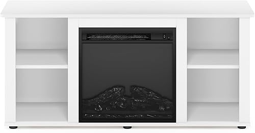 Miniatura 5 de Furinno Jensen - Soporte de centro de entretenimiento con chimenea para TV de hasta 55 pulgadas, color blanco