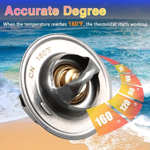 Image of Thermostat Kit (with Gaskets and a Housing Sleeve) Compatible with MerCruiser V-6 & V-8 4.3L 5.0L 5.7L 7.4L 8.2L Engine 1987-2016 Replace#: 807252Q5, 160 Degree