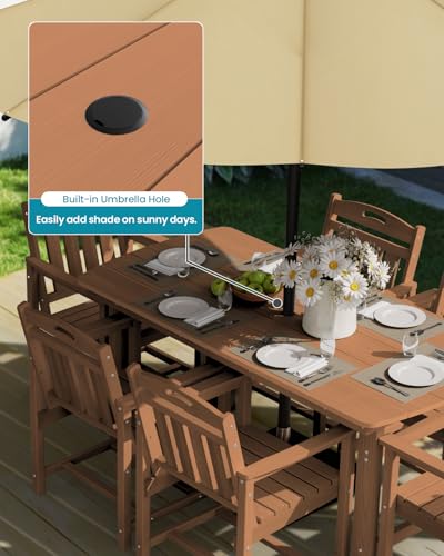 Image of Ciokea HDPE Outdoor Patio Dining Table, All-Weather Furniture, Teak