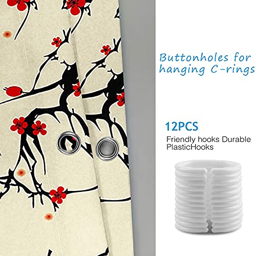 Rideau de douche 165x200cm fleur de prunier polyester imperméable - 4