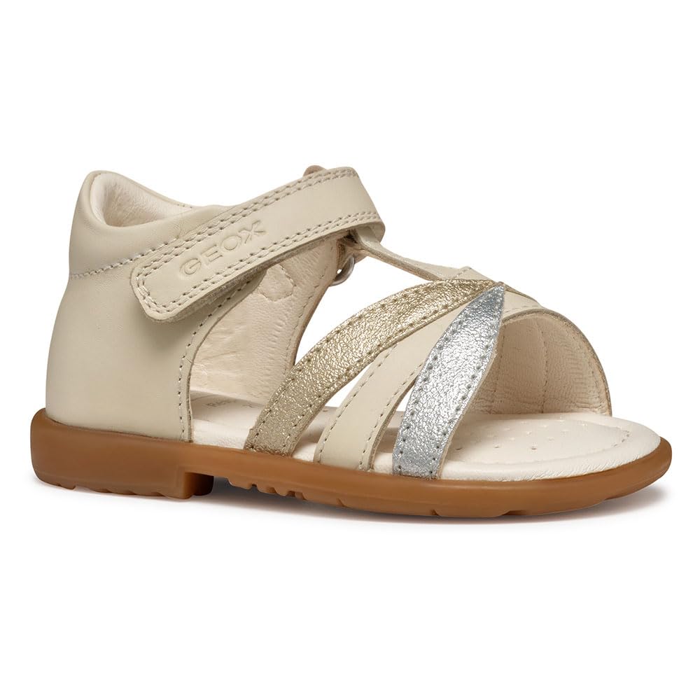 Geox Baby Girls B VERRED A Sandal, Lt Ivory/Platinum, 6 UK Child