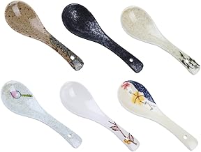 Luxshiny Pho Refeição De Flores Alça De Ramen De Cerâmica Won Colher Parceiro Crianças Sopa Grande Talheres Asiático Coreano Cereal Miso Japonês Casa Colheres De Arroz Wonton Aperitivo