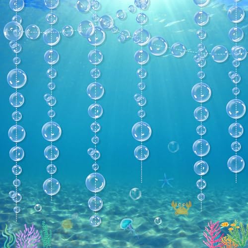 Blue Bubble Garland Decorations Transparent Under The Sea Ocean Mermaid Birthday Party Decorations Hanging Streamer Banner Backdrop Wall Photo Props Decor (Pack of 6)