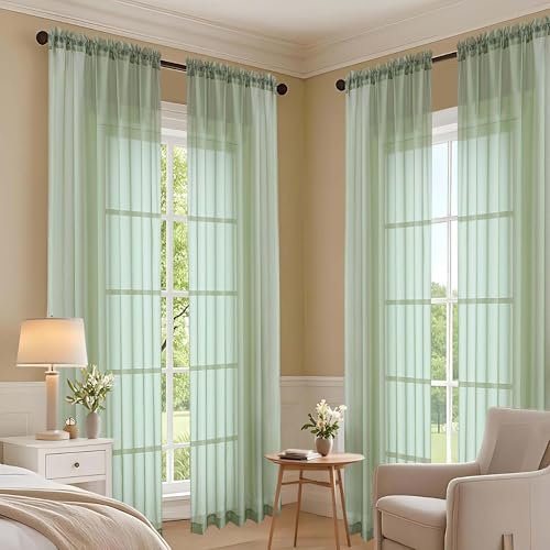 Image of OVZME Sage Green Bedroom Curtains 2 Panel Sets 90 Inch Length, 59 Inch Extra Wide Light Filtering Light Weight Soft Window Treatment Panels for Study Room Living Room Guest Room, 59Wx90L Inches