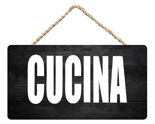 Cucina Wooden Hanging Plaque 12X6 Inch - Italian Themed Kitchen Decor, Stylish Cooking Space Identification Art