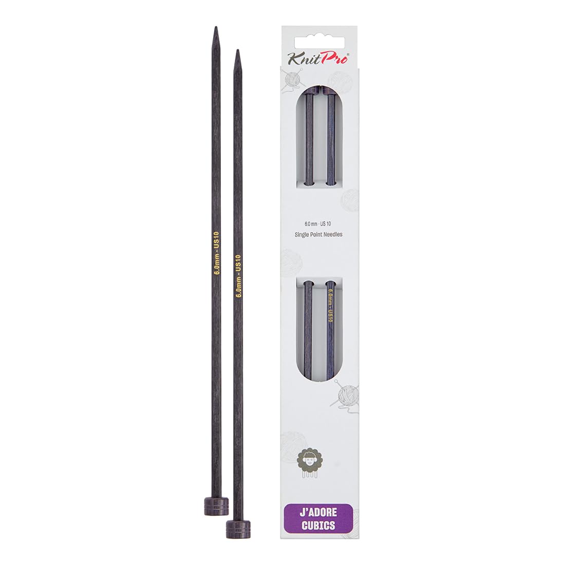 KnitPro J’Adore Cubics Single Pointed Needles 14" (35cm), Lavender, 6.00mm