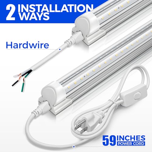 Image of Barrina T8 LED Shop Lights 2FT, 20W 3000LM 5000K, 4 Pack, High Output Tube | 2 Foot Light Bar for Workbench Workshop and Garage, Daylight White, Ceiling Mount, Linkable to 10, Aluminum, V Shape
