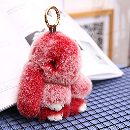 Yiseven Easter Basket Stuffers Bunny Stuffed Animal Plush Toy Rabbit Fur Keychain Fluffy Soft Cute Fuzzy Accessories Furry Ball Key Chain Gift For Women Teens Girls Kids Backpack Purse - Red #TOP4