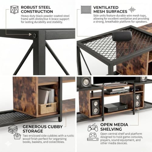 Image of FFO Flexi Convertible TV Unit for Living Room | Adjustable TV Stand 47 /55 /63 /71 Inches (120 /140 /160 /180 cm) | Wooden TV Cabinet with Metal Frame, Open Storage Shelves & Media Console for Bedroom,DIY.
