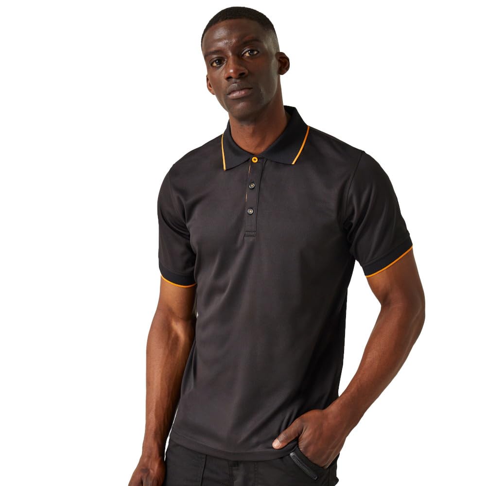 Regatta Men's Navigate Short Sleeve Polo Shirt - Black Orange Po - 3XL