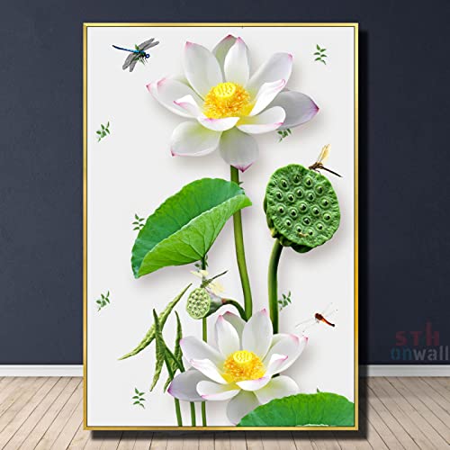 Peinture fleurs de lotus affiche sur toile 35x50cm sans cadre pour salon - 2