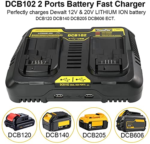 Dcb102Bp 2-Ports Battery Charger Replace For Dewalt 12V/20V Max Jobsite Charging Station Dcb102 Dcb102Bp Dcb105 Dcb112 Lithium Battery Dcb205-2 Dcb204 Dcb606 Power Tools Adapter #TOP1