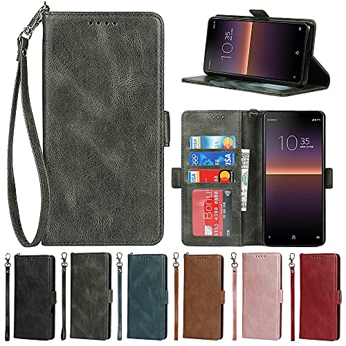 Eastwave ソニー Sony Xperia 10 II SO-41A ケース 手帳型 Sony Xperia 10ii so41a カバー ケース 手帳型 Case カバー ストラップ付き PU皮革 カード収納 横置きスタンド 機能 衝撃吸収 便利 —ダークグリーン