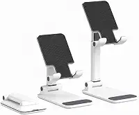 Suporte Ajustável para Celular e Tablet, Base Antiderrapante, Dobrável, Design Ergonômico, Compatível com Smartphones e Tablets, Ideal para Home Office e Vídeos, Branco