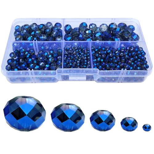 Image of Clear Blue Rondelle Glass Beads for Jewelry Making, Faceted Briolette Crytal Spacer Beads for Bracelet Necklace Earring (2mm 4mm 6mm 8mm 10mm Mixed Sizes, 1000pcs)