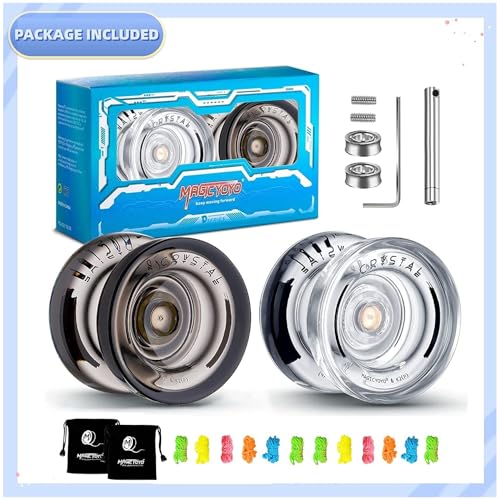 Image of MAGICYOYO 2 Pack of Yoyos K2 Crystal, Responsive Yo-yo for Kids Beginner, Dual Function Yo yos with Replacement Unresponsive Bearing for Advanced Player+Bearing Removal Tools+12 Strings+2 Bags