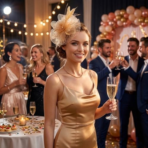 Image of DRESHOW Fascinators Hat Flower Mesh Ribbons Feathers on a Headband and a Clip Tea Party Headwear for Girls and Women