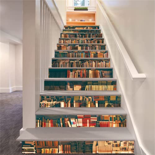 FLFK 3D Simulación Librero auto-adhesivos Pegatinas de Escalera pared pintura vinilo Escalera calcomanía Decoración 39.3 pulgadas x7.08 pulgadas X 15Piezas