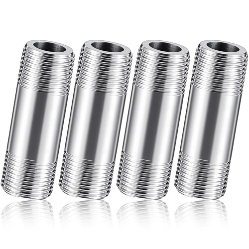 Image of 4 Pcs 304 Stainless Steel 3 /8 NPT Pipe Nipple 2 inch Length