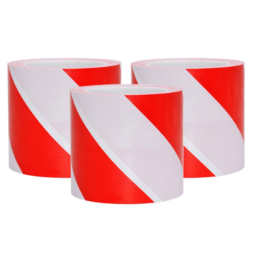Mehrzweckband Warnband Gefahrenabsperrband PVC Schwarz Gelb Zebralinie Warnhinweis Wahrzeichen Aufkleber Bodenmarkierung Farbmarkierung Bodenband Hohe Qualität 3 Rollen (Farbe: Rot, Größe: B48 mmx L 3