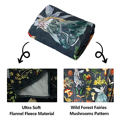 Jiabolang Fairy Blanket, Vintage Forest Fairies Flannel Fleece Throw Blanket For Adults Kids, Dark Wild Forest Mushrooms Butterflies Blanket For Bed Sofa Couch, Dark Fairycore Home Decor #TOP1