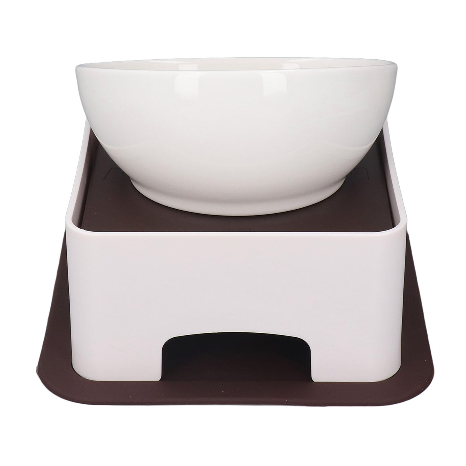 Rengue Bol en Céramique Bulldog, Mangeoire Inclinée Surélevée avec Tapis en Caoutchouc Antidérapant pour Chiens à Face Plate, Chats, Carlins, Bouledogues Français (White)