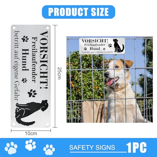 Bzzerumy Freilaufender Hund Schild, Warnung vor dem Hund, Vorsicht Hund Schild, Hundeschild, Warnschild Hund, Edelstahl Hund Warnschild, Schilder Außenbereich
