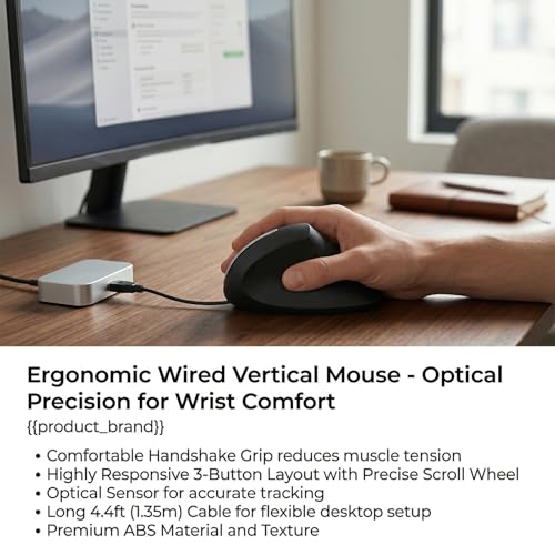 Ratón vertical ergonómico USB para oficina con sensor óptico de alta precisión 2