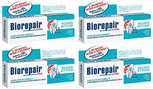 Biorepair: "Scudo Attivo" (Active Shield) Toothpaste with microRepair * 2.5 Fluid Ounce (75ml) Tubes (Pack of 4) * [ Itali...