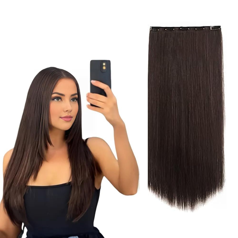 VIEWS Women's Full Head 22 Inch Hair Wig - Synthetic Natural Straight Brown Hair Pieces with 5 Clip Wig Cheap Fluffy-image-39