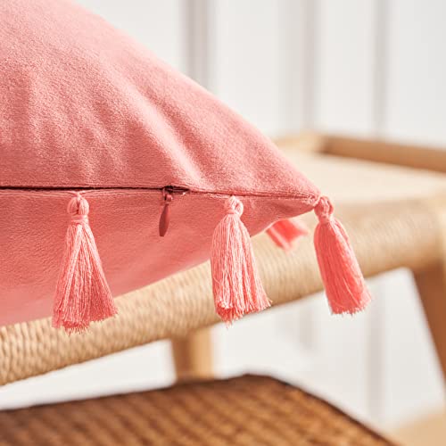 Topfinel Coral Velvet Decorative Throw Pillow Covers 18X18 Inch For Living Room Couch Bed Sofa,Soft Square Tassel Pillow Case.boho Accent Solid Cushion Covers Set Of 2（45 Cm），Summer Home Decor #TOP2