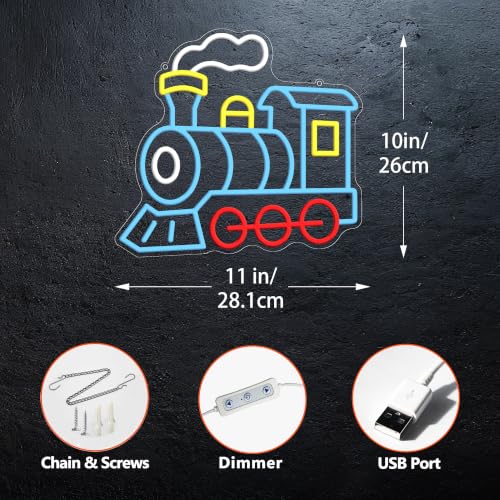 Image of CULOIS Steam Train Neon Sign, Dimmable LED Train Neon Light Wall Decor for Boys Room, Kids Bedroom, Playroom, Game Room and Train Gifts