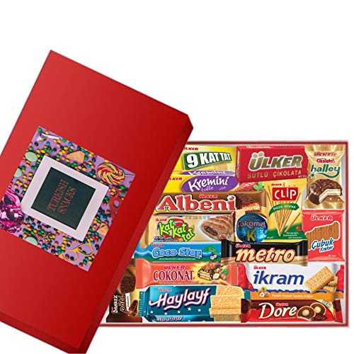 Medium Turkish Snacks Box, European Chocolates, Candy, Treats and Sweets, 15 Count Exotic Snacks, Foreign Candy or Foreign Snack Box, Assortment Snacks from Around the World, 1.7 Lb.