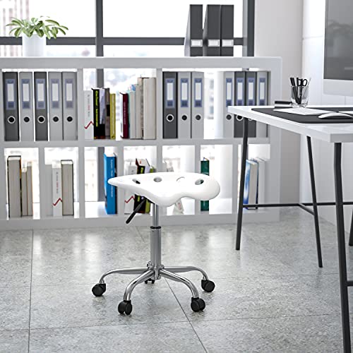Flash Furniture Tabouret de Bar, Chrome, Blanc, 38,1 x 43,18 x 65,41 cm Cover