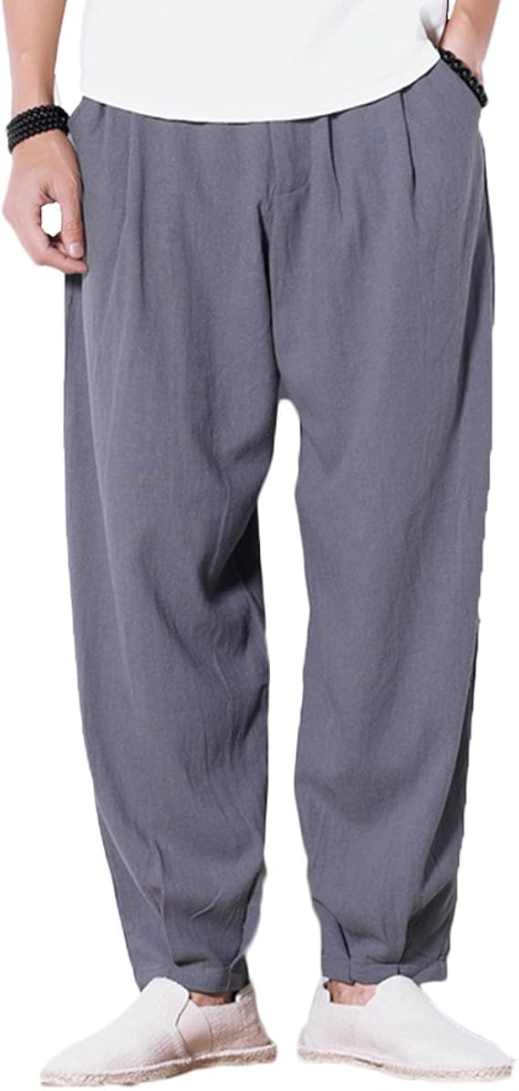 PengGengA Men's Loose Retro Summer Solid Color Baggy Harem Pants