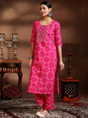 Image of Libas Printed Cotton Straight Kurta With Trouser and Dupatta