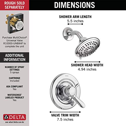 Delta Faucet Lahara 17 Series Dual-Function Shower Trim Kit with 5-Spray Touch-Clean Shower Head, Chrome T17238 (Valve Not Included) - image 4