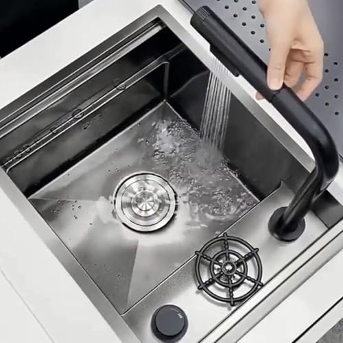 Robinet 3 voies extractible avec douchette en laiton blanc orientable