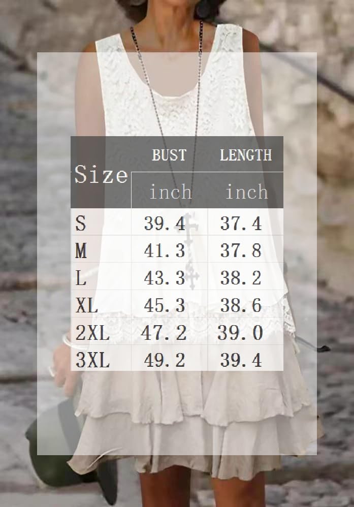 Women's Boho Lace Ruffle Tiered Sundress Summer Casual Loose Sleeveless Flowy Knee Length Dress Beach Wedding Guest3