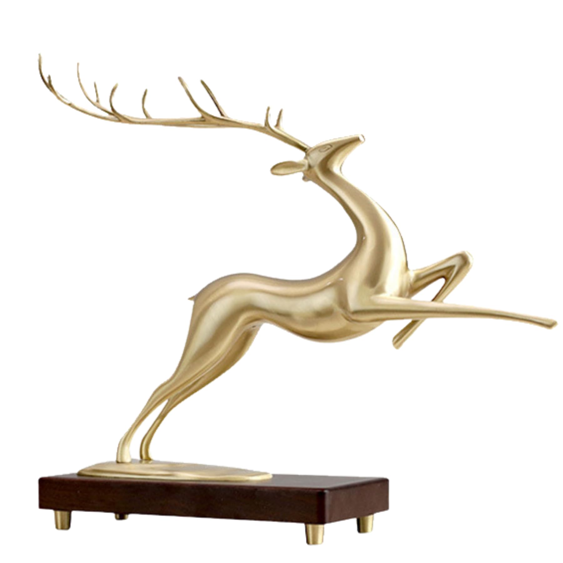 Aottsd Golden Bronze Jumping Deer Sculpture Wooden Base Home Decor Black Gold