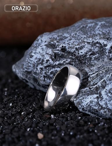 Image of ORAZIO Stainless Steel Rings for Men Women 6MM 8MM Wedding Band Rings Silver /Black /Gold Domed High Polished Basic Wedding Bands Comfort Fit Size 6-14