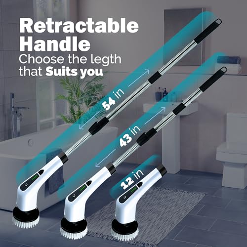Image of Keliza Store Electric Spin Scrubber - Cordless Multi-Surface Shower Scrubber with 8 Replaceable Brush Heads, Long Handle, 2 Speeds for Deep Cleaning in Bathroom, Kitchen and More