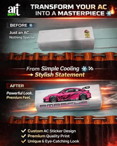 Image of Trending Porschhe 911 Racing AC Sticker, Air Conditioner Premium Vinyl, HD Gloss Finish, 24 Inches, for AC, Wall, Door, Glass (Pink)