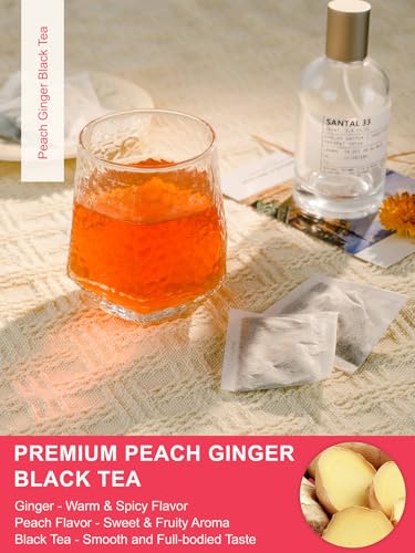Image of TeeLux Peach Ginger Black Tea, Mellow Black Tea with Spicy Ginger & Peach Flavor, Caffeinated, 100 Count