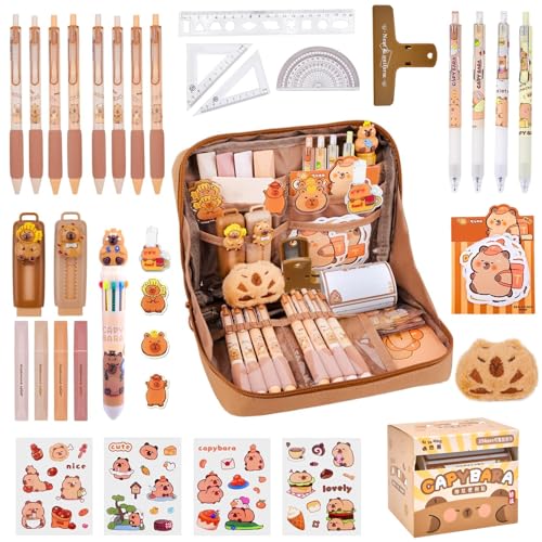 LEEWENYAN Capybara Pencil Case Capybara Stationery Set Cute Capybaras Gifts Set Include Capybaras Pencil Case/Capybara Pens/Stickers and MoreNotes for Boys Girls Students Gifts