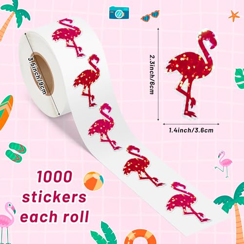 Image of Summer Glitter Flamingo Sticker - 1000 Pcs Waterproof Self Adhesive Sparkle Bird Decals Bright Printing for Laptop Water Bottle Scrapbook Suitcase Party Favor DIY Craft Gift Wrapping