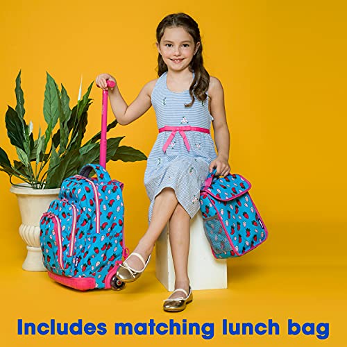 Image of J World Lollipop Kids Rolling Backpack & Lunch Bag Set for Elementary School. Carry-On Suitcase with Wheels, Pink Yard