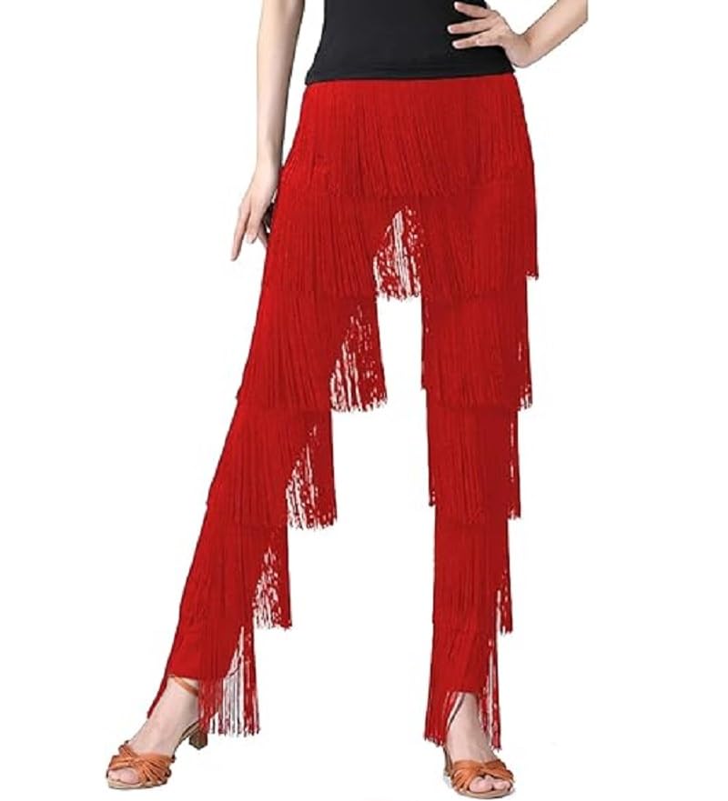 Women's Fringe Trousers Latin Tango Rumba Dance Trousers with Tassel Fitness Sports Trousers Training Trousers Performance Costume